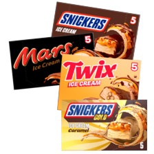 Mars, Twix, Snickers of Bounty ice bars 